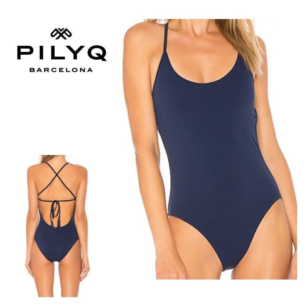 New. PilyQ navy scoop one piece. Small Normally $148
